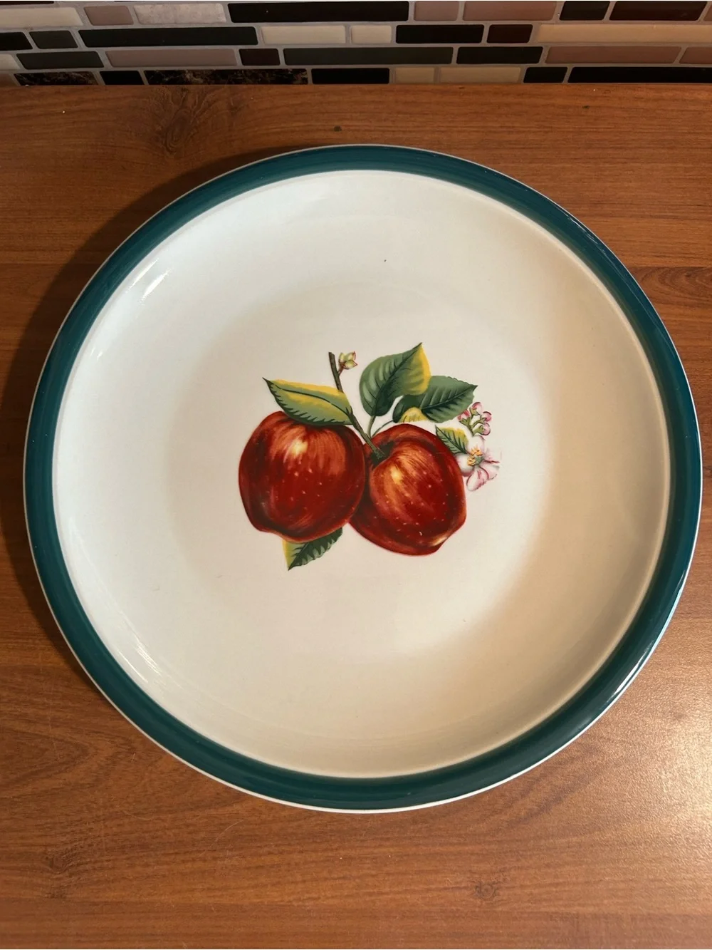 Ceramic Apple Serving Tray in Teal Rim